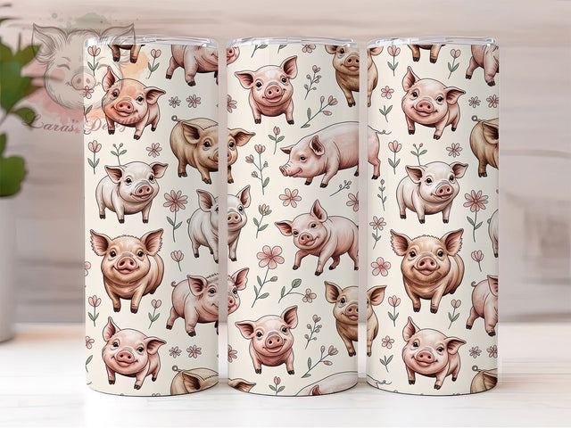 Floral Baby Pig Tumbler, Seamless Pig Wrap, Cute Piglet Cup, 20oz Sublimation Wrap, Stylish Floral Pig Design Tumbler, Artistic Piglet Flower Cup, Whimsical Animal Theme Wrap Sublimation Lara' s Designs 