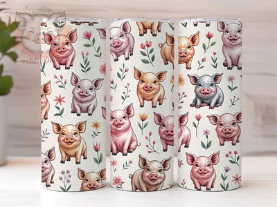 Floral Baby Pig Tumbler, Seamless Pig Wrap, Cute Piglet Cup, 20oz Sublimation Wrap, Stylish Floral Pig Design Tumbler, Artistic Piglet Flower Cup, Whimsical Animal Theme Wrap Sublimation Lara' s Designs 