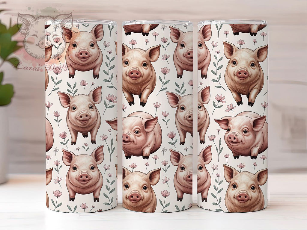 Floral Baby Pig Tumbler, Seamless Pig Wrap, Cute Piglet Cup, 20oz ...