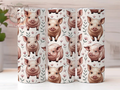 Floral Baby Pig Tumbler, Seamless Pig Wrap, Cute Piglet Cup, 20oz Sublimation Wrap, Stylish Floral Pig Design Tumbler, Artistic Piglet Flower Cup, Whimsical Animal Theme Wrap Sublimation Lara' s Designs 
