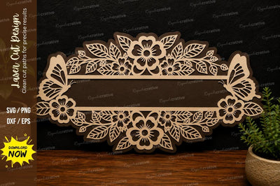 Floral Banner Frame laser cut svg File SVG Regulrcrative 