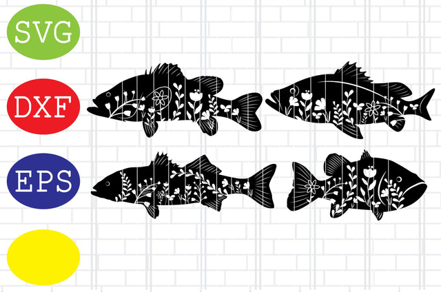 Floral Bass Fish Svg, Bass Fish with Flowers Svg, Fish Lover Svg, Outdoor Fishing Svg, Jpg, Eps, Dxf Files SVG DigitalSvgFiles 