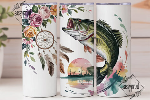 Floral Bass Fishing 20oz Tumbler Wrap Sublimation sassyprint 