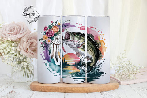 Floral Bass Fishing 20oz Tumbler Wrap Sublimation sassyprint 