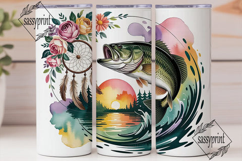 Floral Bass Fishing 20oz Tumbler Wrap Sublimation sassyprint 