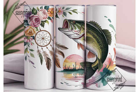Floral Bass Fishing 20oz Tumbler Wrap Sublimation sassyprint 