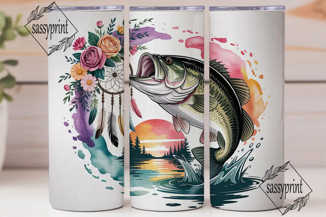 Floral Bass Fishing 20oz Tumbler Wrap Sublimation sassyprint 