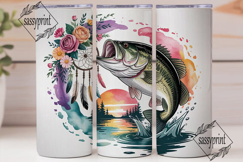 Floral Bass Fishing 20oz Tumbler Wrap Sublimation sassyprint 