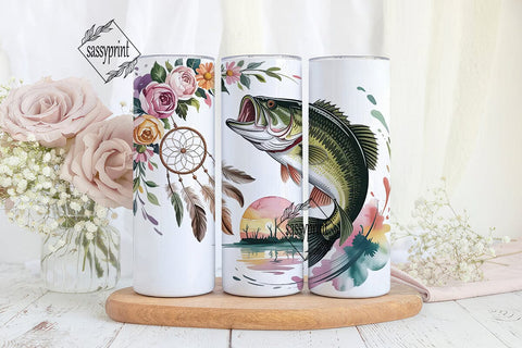 Floral Bass Fishing 20oz Tumbler Wrap Sublimation sassyprint 