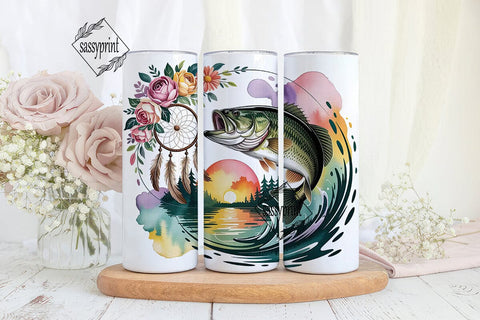 Floral Bass Fishing 20oz Tumbler Wrap Sublimation sassyprint 