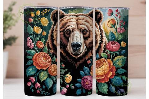 Floral Bear Digital Painting Tumbler Sublimation PixelChick 