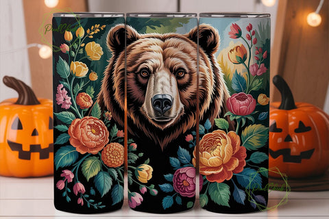 Floral Bear Digital Painting Tumbler Sublimation PixelChick 