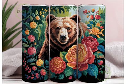 Floral Bear Digital Painting Tumbler Sublimation PixelChick 
