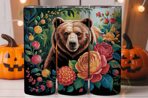 Floral Bear Digital Painting Tumbler Sublimation PixelChick 