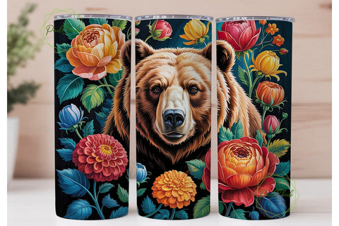 Floral Bear Digital Painting Tumbler Sublimation PixelChick 