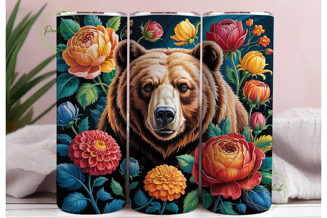 Floral Bear Digital Painting Tumbler Sublimation PixelChick 