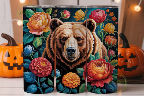 Floral Bear Digital Painting Tumbler Sublimation PixelChick 