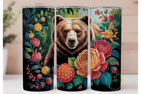 Floral Bear Digital Painting Tumbler Sublimation PixelChick 