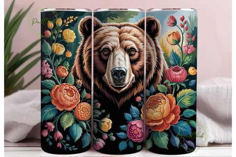 Floral Bear Digital Painting Tumbler Sublimation PixelChick 