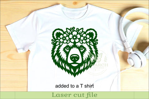 Floral Bear Face SVG with Flower Crown for Laser Cut Wall SVG APInspireddesigns 