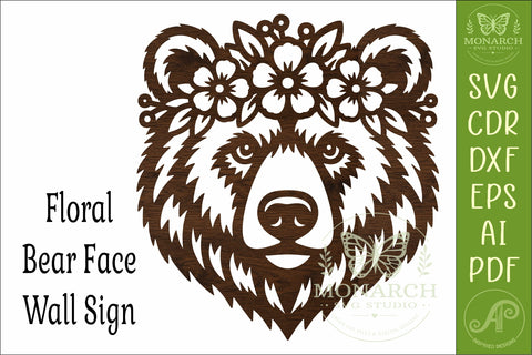 Floral Bear Face SVG with Flower Crown for Laser Cut Wall SVG APInspireddesigns 