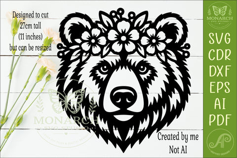 Floral Bear Face SVG with Flower Crown for Laser Cut Wall SVG APInspireddesigns 