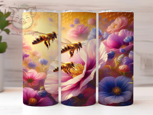 Floral Bee Botanical Tumbler, Bee And Flower Sublimation, 20Oz Tumbler Wrap, Spring Pollinator Drinkware, Floral Bee Cup Wrap, Honey Bee Tumbler Design, Botanical Bee Drinkware Sublimation Lara' s Designs 