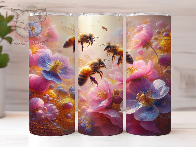 Floral Bee Botanical Tumbler, Bee And Flower Sublimation, 20Oz Tumbler Wrap, Spring Pollinator Drinkware, Floral Bee Cup Wrap, Honey Bee Tumbler Design, Botanical Bee Drinkware Sublimation Lara' s Designs 