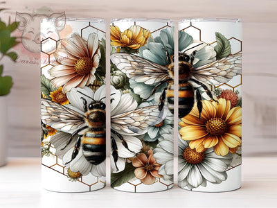 Floral Bee Honeycomb 20oz Tumbler Png, Straight & Tapered Tumbler Png, Honeycomb Tumbler Png, Digital Download PNG Sublimation Lara' s Designs 