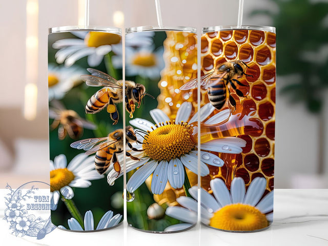 Floral Bee Honeycomb Tumbler, Floral Wrap Design, Cute Mug Design, Sublimation Wrap, Artistic Drinkware, Fun Gift Idea, Nature Lover Cup Sublimation ToriDesigns 