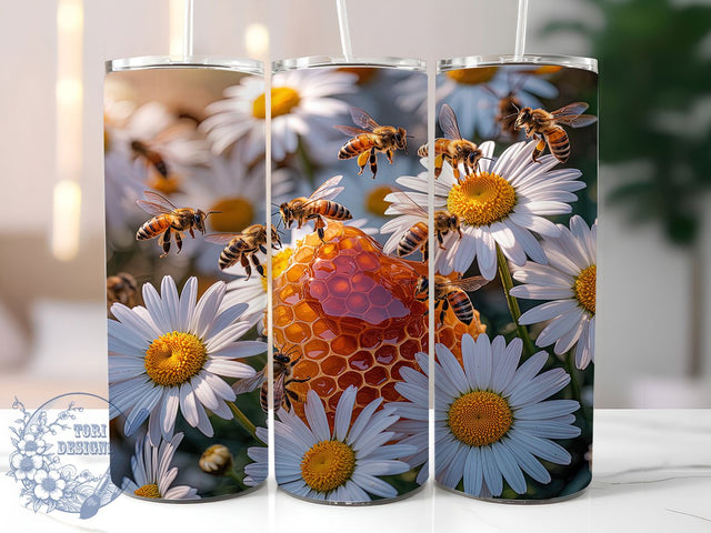 Floral Bee Honeycomb Tumbler, Floral Wrap Design, Cute Mug Design, Sublimation Wrap, Artistic Drinkware, Fun Gift Idea, Nature Lover Cup Sublimation ToriDesigns 
