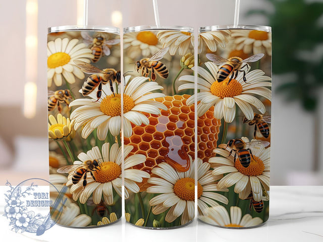 Floral Bee Honeycomb Tumbler, Floral Wrap Design, Cute Mug Design, Sublimation Wrap, Artistic Drinkware, Fun Gift Idea, Nature Lover Cup Sublimation ToriDesigns 
