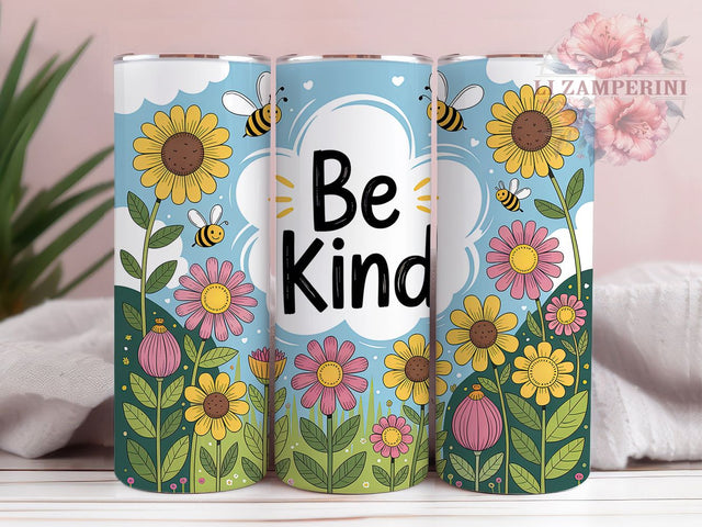 Floral Bee Kind Nature Tumbler, Honey Bee Wrap, 20Oz Tumbler, Sublimation Design, Floral Bee, Positive Vibes, Nature Inspired Sublimation Li Zamperini 