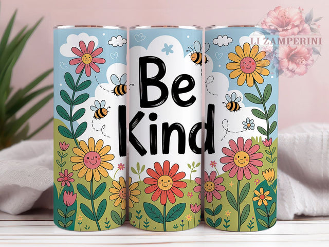 Floral Bee Kind Nature Tumbler, Honey Bee Wrap, 20Oz Tumbler, Sublimation Design, Floral Bee, Positive Vibes, Nature Inspired Sublimation Li Zamperini 