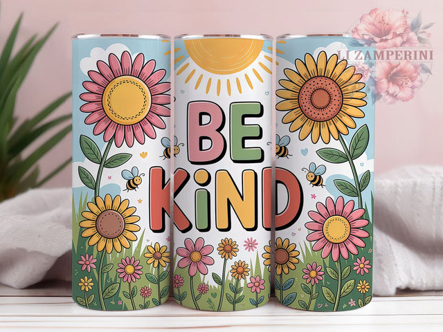 Floral Bee Kind Nature Tumbler, Honey Bee Wrap, 20Oz Tumbler, Sublimation Design, Floral Bee, Positive Vibes, Nature Inspired Sublimation Li Zamperini 