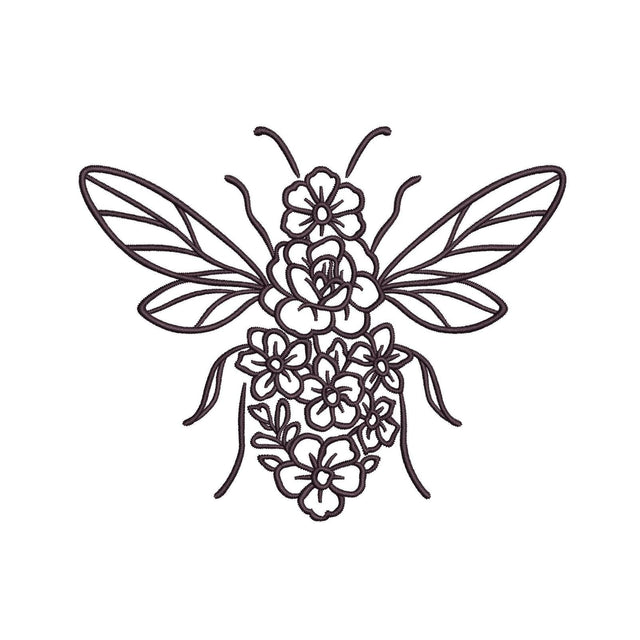 Floral Bee Outline Machine Embroidery Design, 4 sizes, Instant Download Embroidery/Applique DESIGNS Nino Nadaraia 