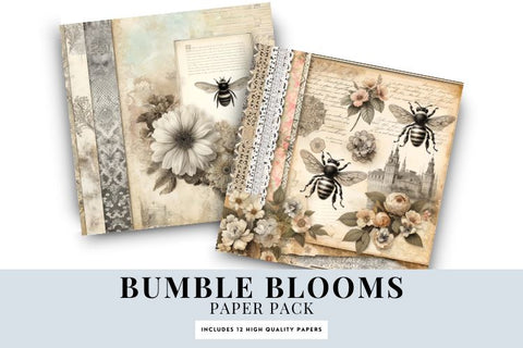 Floral Bee Vintage Paper Backgrounds | Digital Scrapbook Digital Pattern BijouBay 