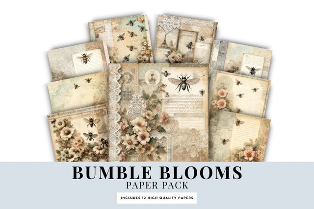 Floral Bee Vintage Paper Backgrounds | Digital Scrapbook Digital Pattern BijouBay 