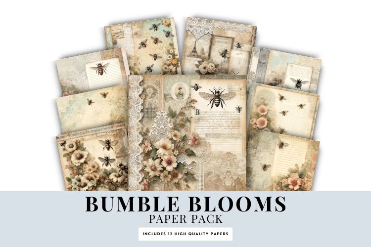 Floral Bee Vintage Paper Backgrounds | Digital Scrapbook Digital Pattern BijouBay 