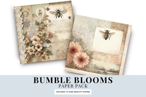 Floral Bee Vintage Paper Backgrounds | Digital Scrapbook Digital Pattern BijouBay 