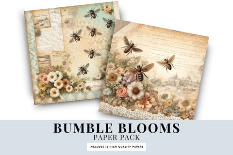 Floral Bee Vintage Paper Backgrounds | Digital Scrapbook Digital Pattern BijouBay 