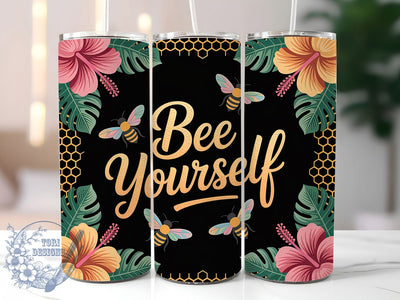 Floral Bee Yourself Honeycomb Tumbler, Floral Honeycomb Wrap, 20Oz Skinny Tumbler, Bee Lover Sublimation, Positive Affirmation Tumbler, Nature Inspired Wrap, Honeybee Floral Design Sublimation ToriDesigns 