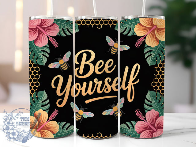 Floral Bee Yourself Honeycomb Tumbler, Floral Honeycomb Wrap, 20Oz Skinny Tumbler, Bee Lover Sublimation, Positive Affirmation Tumbler, Nature Inspired Wrap, Honeybee Floral Design Sublimation ToriDesigns 