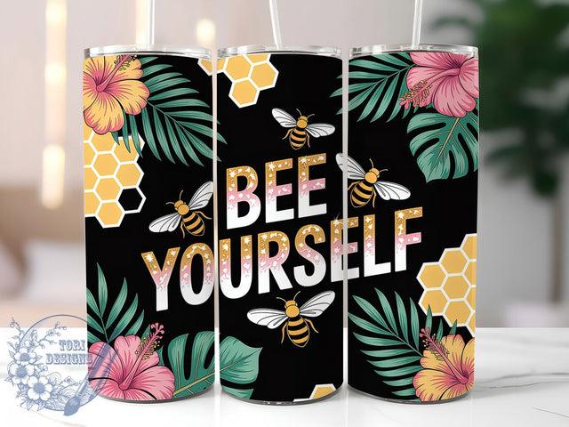 Floral Bee Yourself Honeycomb Tumbler, Floral Honeycomb Wrap, 20Oz Skinny Tumbler, Bee Lover Sublimation, Positive Affirmation Tumbler, Nature Inspired Wrap, Honeybee Floral Design Sublimation ToriDesigns 