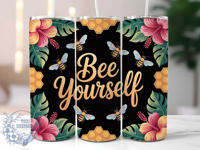 Floral Bee Yourself Honeycomb Tumbler, Floral Honeycomb Wrap, 20Oz Skinny Tumbler, Bee Lover Sublimation, Positive Affirmation Tumbler, Nature Inspired Wrap, Honeybee Floral Design Sublimation ToriDesigns 