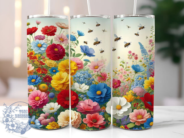 Floral Bees Spring Tumbler Design, Spring Tumbler, Floral Bees Wrap, 20oz Tumbler Design, Bee Decor, Floral Drinkware, Nature Tumbler, Spring Gifts Sublimation ToriDesigns 