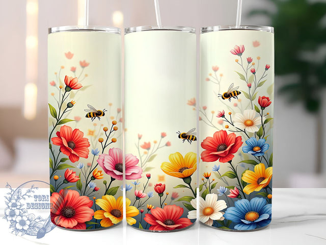 Floral Bees Spring Tumbler Design, Spring Tumbler, Floral Bees Wrap, 20oz Tumbler Design, Bee Decor, Floral Drinkware, Nature Tumbler, Spring Gifts Sublimation ToriDesigns 