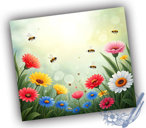 Floral Bees Spring Tumbler Design, Spring Tumbler, Floral Bees Wrap, 20oz Tumbler Design, Bee Decor, Floral Drinkware, Nature Tumbler, Spring Gifts Sublimation ToriDesigns 
