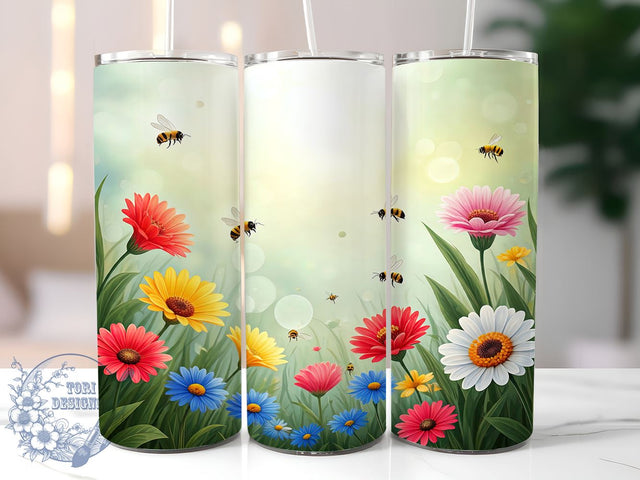 Floral Bees Spring Tumbler Design, Spring Tumbler, Floral Bees Wrap, 20oz Tumbler Design, Bee Decor, Floral Drinkware, Nature Tumbler, Spring Gifts Sublimation ToriDesigns 