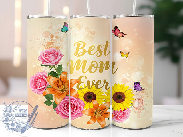 Floral Best Mom Ever Tumbler Wrap, Floral Mom Design, Mother's Day Mug, Mom Gift Cup, Flower Tumbler Wrap, Mom Appreciation Gift, Sublimation Tumbler Wrap Sublimation ToriDesigns 